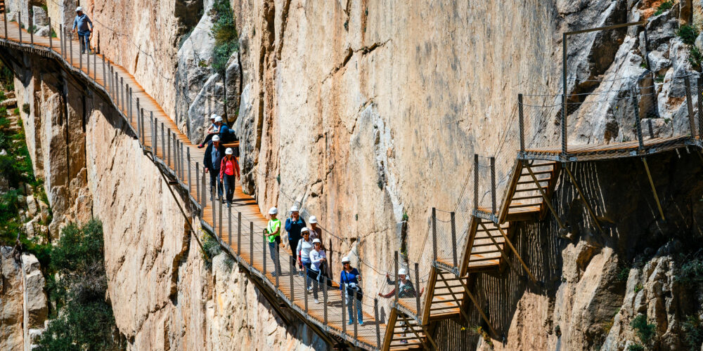 Caminito Del Rey, Spain, April 04, 2018: Tourists Walk Along The