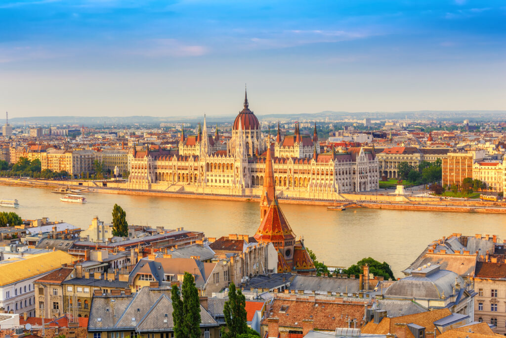Budapest City Skyline At Hungalian Parliament And Danube River, Budapest City Skyline At Hungalian Parliament And Danube River,