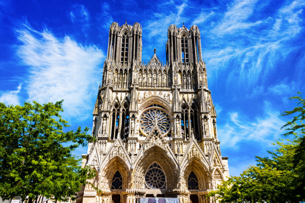 Reims, France Aug 6, 2022: Cathedral Of Our Lady Of Reims, Fra Reims, France Aug 6, 2022: Cathedral Of Our Lady Of Reims, Fra