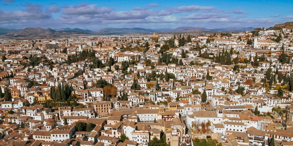 View Of Granada Old City From Tower Of Alhambra Palace, Granada,